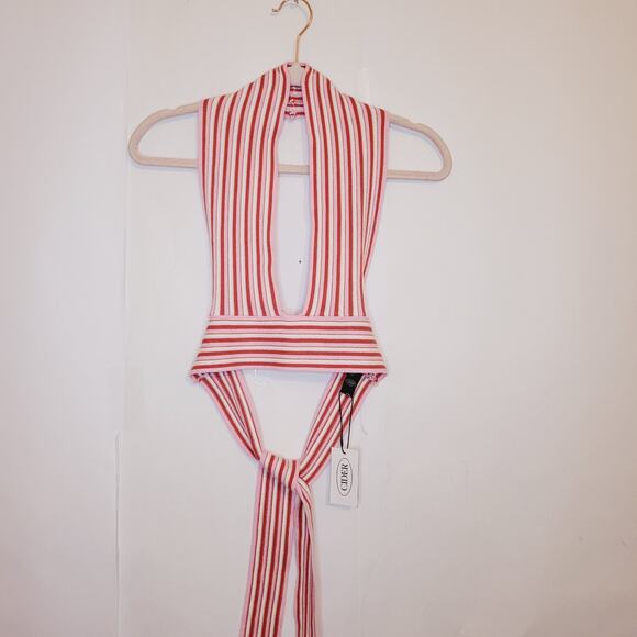 New Cider womens pink and red striped tie back halter top size XXL - Picture 2 of 9